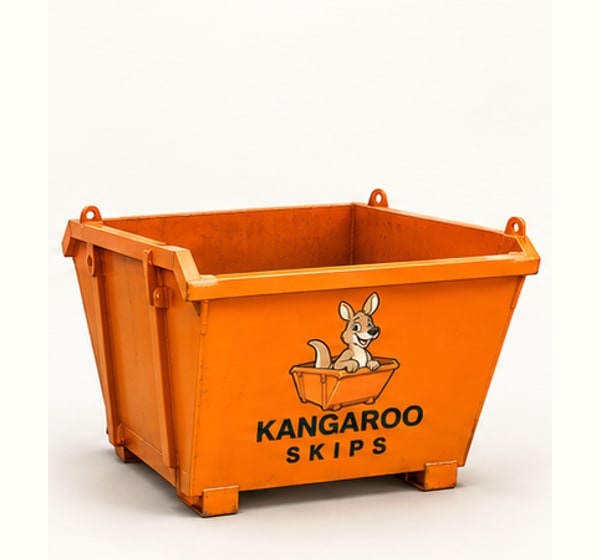 Photorealistic concept of an orange 6 cubic yard Kangaroo Skips container